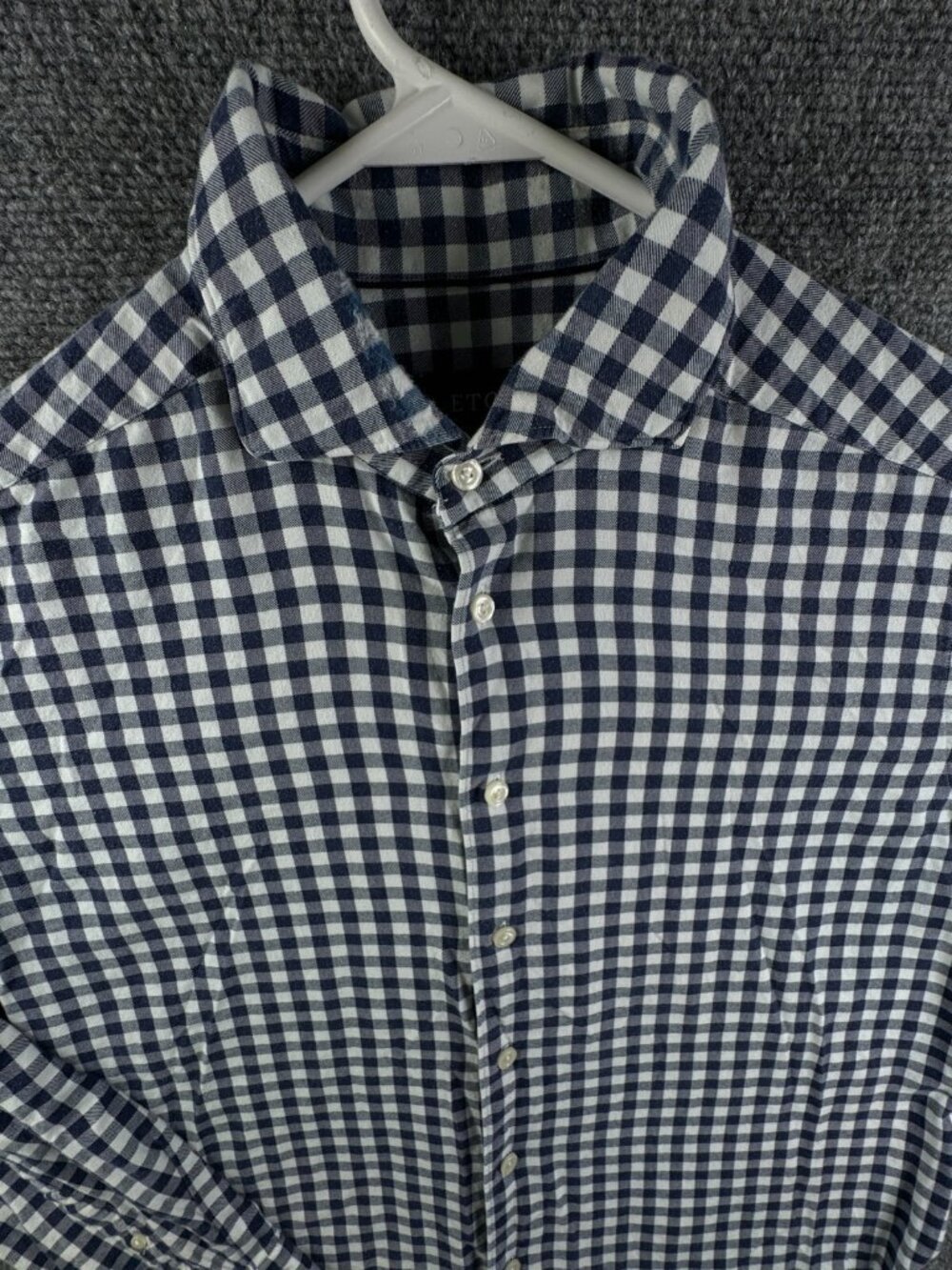 Eton Contemporary Flannel Button Up Shirt Blue Check Soft 16.5 (42) Cotton Blend
